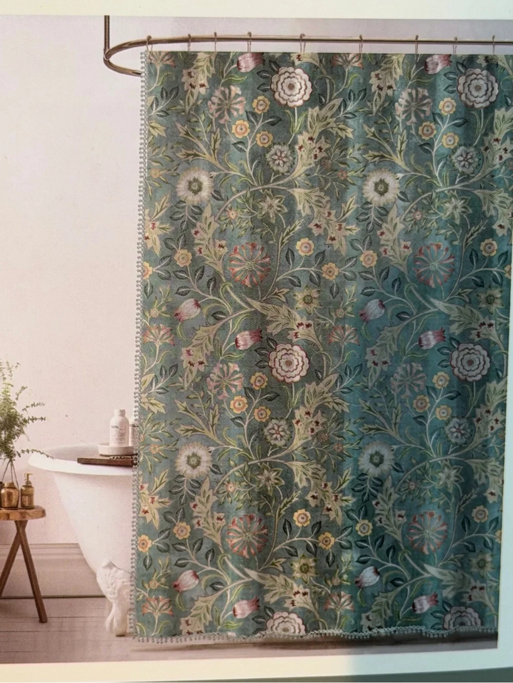 Morris & Co. NWT Beautiful Wilhelmina Floral Shower Curtain Teal & Red 72” x 72”
